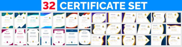 big mega set of 32 Collection diploma Certificate template for achievement graduation completion with luxury badge. landscape and portrait training graduation or course completion certificate set - Vector, Image