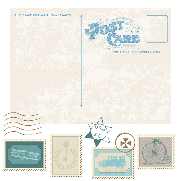 Retro Postcard and Postage Stamps - for wedding design - Вектор, зображення