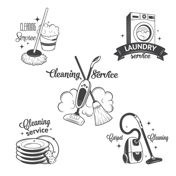 Conjunto de logotipos, etiquetas y distintivos vintage servicios de limpieza
 - Vector, Imagen