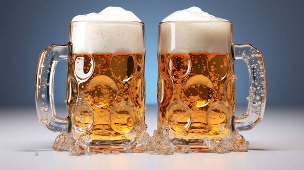 Пиво в кружке пены и брызг, стаканы с пивом - Фото, изображение