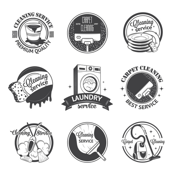 Set of vintage logos, labels and badges cleaning services - Вектор,изображение