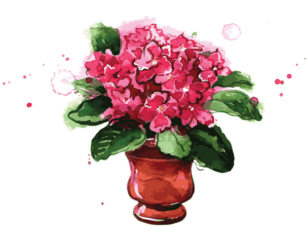 鍋にピンクの花 - ベクター画像