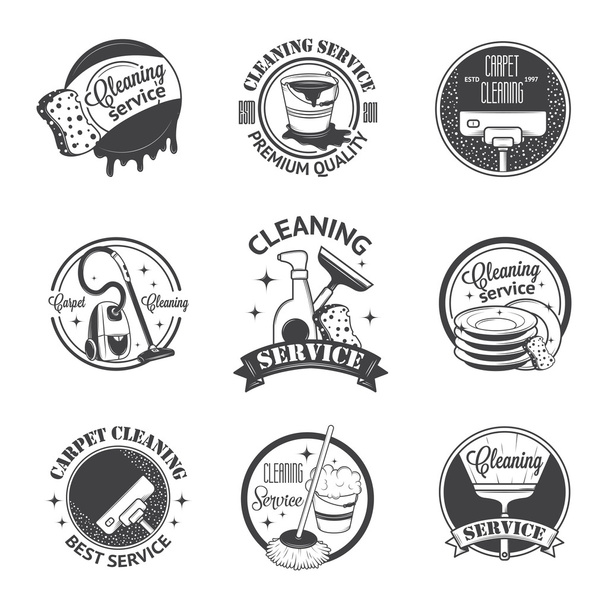 Conjunto de logotipos vintage, etiquetas e serviços de limpeza de crachás
 - Vetor, Imagem