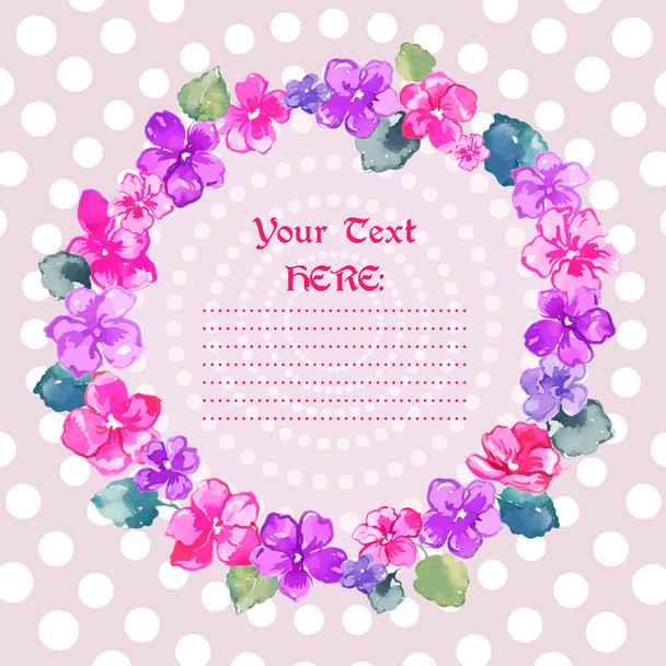Wreath with pink violets - Vektor, Bild