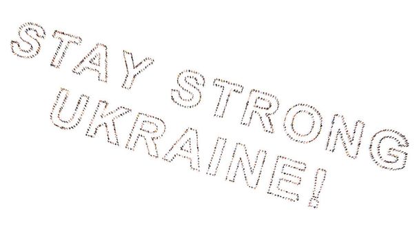 Concept conceptual large community of people forming STAY STRONG UKRAINE! message. 3d illustration metaphor for solidarity, compassion, cooperation, vision,  unity, altruism, hope, inspirational - Foto, Imagen