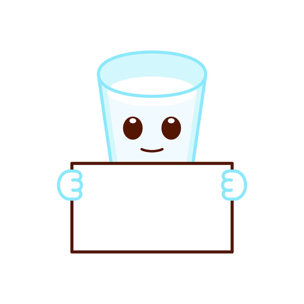 Симпатичный стакан молочного персонажа с чистым знаком - Вектор,изображение