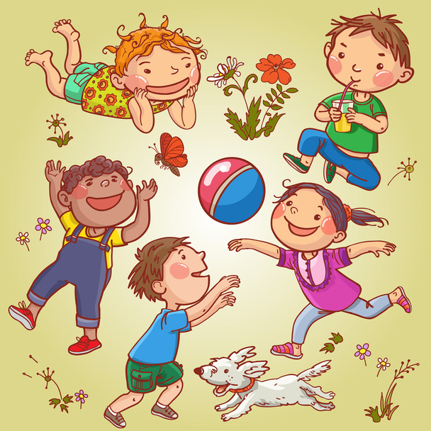 Happy Children Playing - Vector, Image
