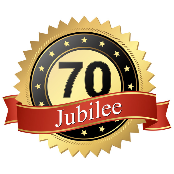 Jubileusz przycisk z banerów - 70 lat - Wektor, obraz