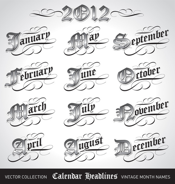 Vintage títulos del mes calendario (vector
) - Vector, Imagen