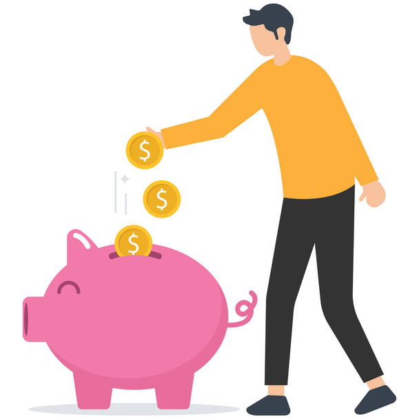 Saving money, investment or financial profit, earning growth, save money for future or wealth and deposit concept, invest saving, dollar piggy bank. Financial profit - Vector, Image