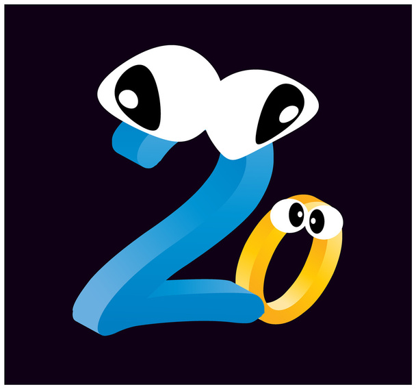 colorful number twenty with eyes - Vector, Image