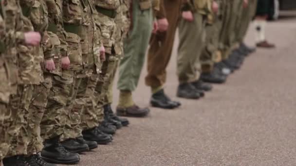 Különböző familes katona áll sorban a háborús emlékmű - Felvétel, videó