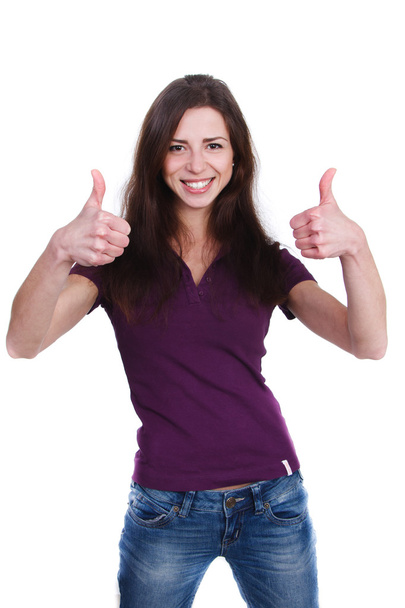beautiful girl shows two thumbs up - Photo, image