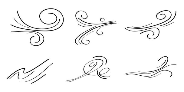 Doodle Wind weht, Böen Design isoliert auf weißem Hintergrund. Vektor handgezeichnete Illustration - Vektor, Bild