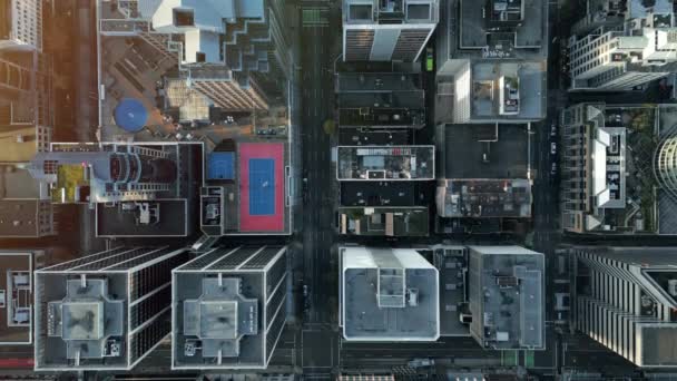 Oiseaux aériens vue aérienne du haut vers le bas des rues traversant l'avenue. Grands immeubles résidentiels ou de bureaux dans le centre-ville. Centre-ville de Vancouver, Colombie-Britannique, Canada - Séquence, vidéo