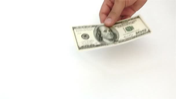 Počítání papírové měny Usd na bílém pozadí - Záběry, video