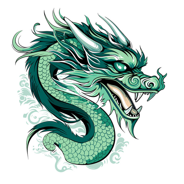 Зелений дерев'яний китайський дракон Символ 2024 року у векторному стилі мистецтва. Шаблон для футболок, наклейок, плакатів тощо. - Вектор, зображення