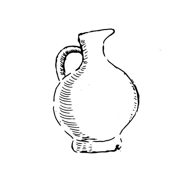 hand drawn sketch of vinery vase for vine. Vector illustration isolated. Pot for vine. Can used for lamels, banner and menu background.  - Vector, Image
