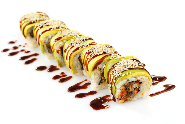 Rolo de sushi com ingredientes frescos
 - Foto, Imagem