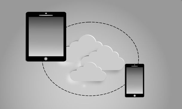 Tabletta és smartphone-val egy üres képernyő. Felhő szolgáltatás - Vektor, kép
