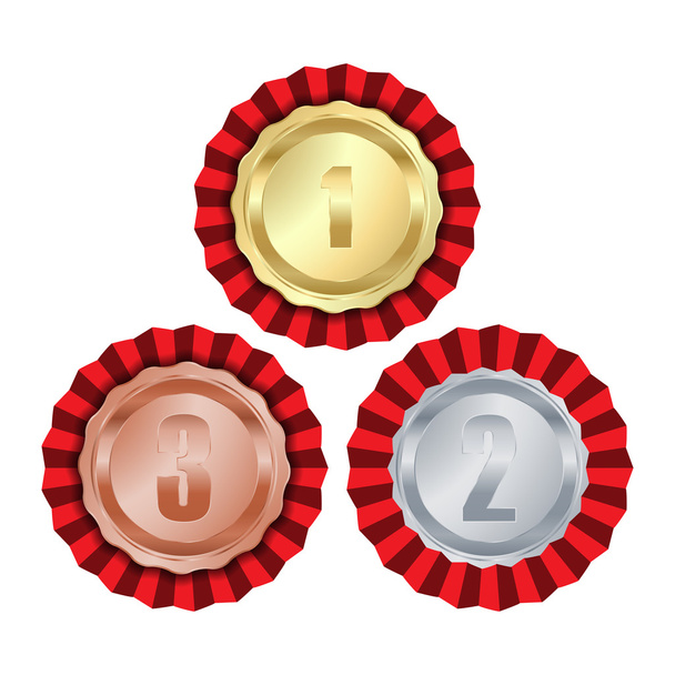 Vector medals with gold rosette first place, second place silver and bronze third place - Vector, Image