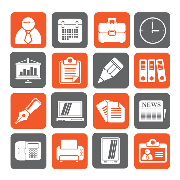 Silhouette Business and Office Icons - Vector, imagen