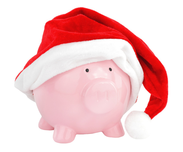 Piggy bank with Santa Claus hat - Photo, Image