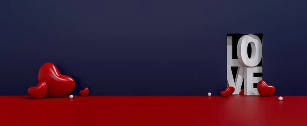 Bela renderização 3D do Conceito do Dia dos Namorados Cartão Romântico, Produto e Design de Display Podium com Corações, Amor e Sentimento - Foto, Imagem