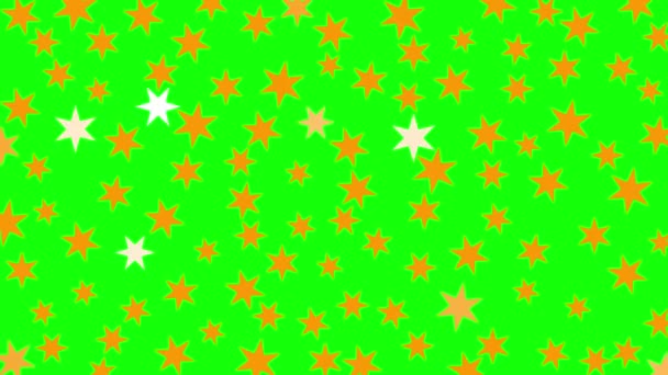 Animated orange stars shine. Starry magic background. Flat vector illustration isolated on green background. - Footage, Video