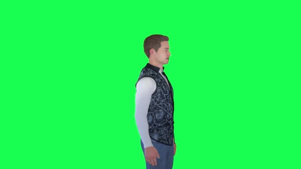 3D muž ve formálním obleku mluvit, levý úhel zelená obrazovka vykreslovat lidi chroma klávesy animace osoba dav chůze a mluvení - Záběry, video