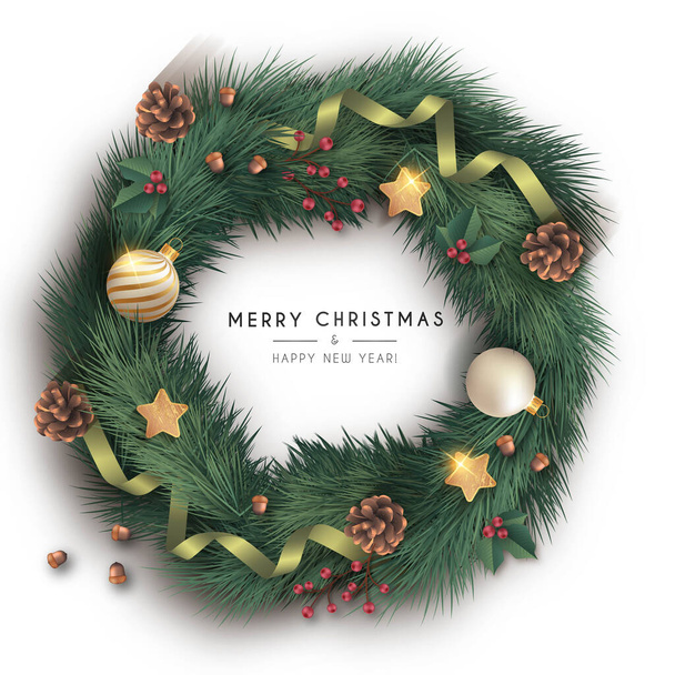 現実的なクリスマスリースブラックウッドの背景デザインベクトルイラスト - ベクター画像