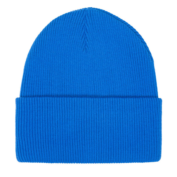 Niebieski z dzianin bobble hat izolowany na białym tle - Zdjęcie, obraz