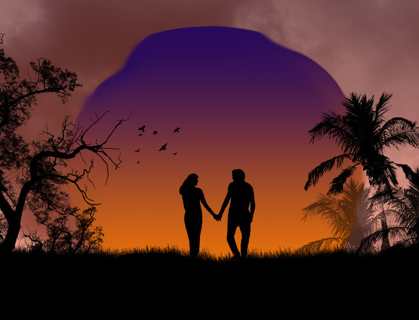 Tropical sunset - Vector, Image