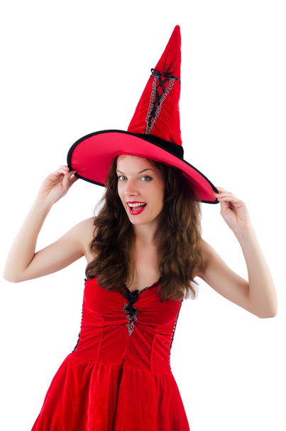 Fiatal nő modell pózol piros mini ruha - Fotó, kép