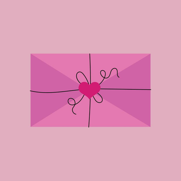 Φάκελος με καρδιά σε ροζ φόντο. Γιορτή του Αγίου Βαλεντίνου - Διάνυσμα, εικόνα