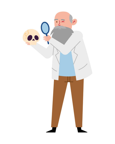 Charles Darwin met een loupe en schedel vector geïsoleerd - Vector, afbeelding