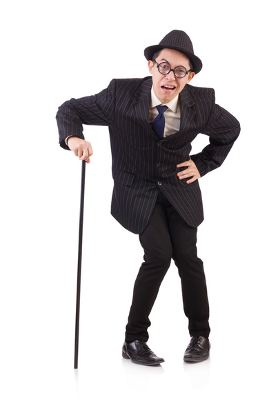 Смешной джентльмен в полосатом костюме изолирован на белом - Фото, изображение