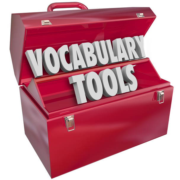 Vocabulary Tools 3d words in a red metal toolbox - Photo, Image