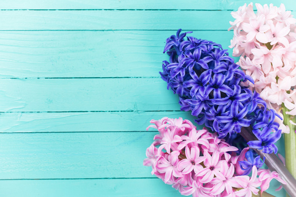Postcard with fresh spring flowers hyacinths - Zdjęcie, obraz
