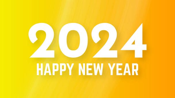 2024 Happy New Year background.  Modern greeting banner template with white 2024 New Year numbers on yellow abstract background with lines. Vector illustration - Vector, Image