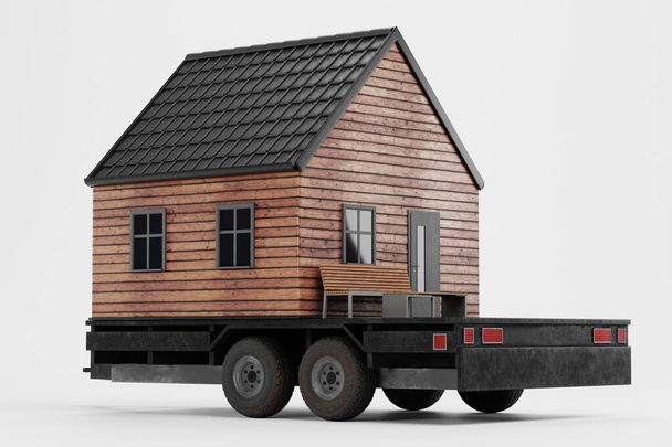 Realistinen 3D Render of Tiny House - Valokuva, kuva