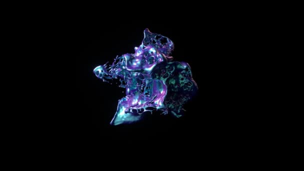 Salpicadura líquida abstracta en animación 3D, con tonos iridiscentes y movimiento fluido dinámico contra un fondo oscuro. - Imágenes, Vídeo