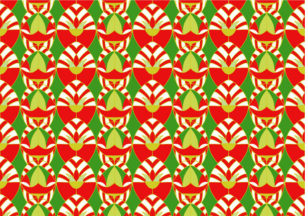 The image is a background pattern featuring a symmetrical design in red and colorful hues. It could be used for clothing, wrapping paper, or fabric motifs. Abstract Illustrations vector. - Vector, Image