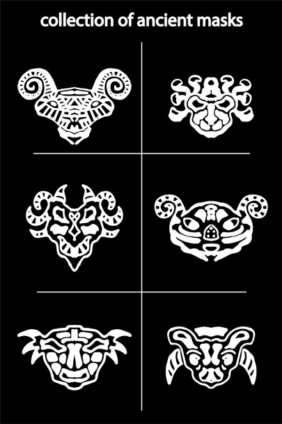 collection of original ancient  masks, for tattoo and amulets - Vektor, kép