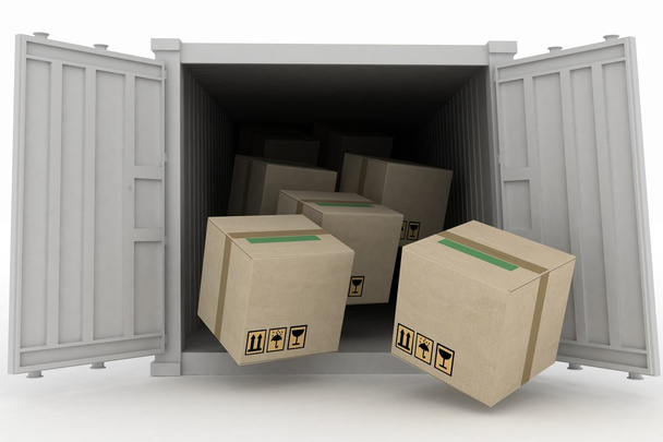 Behälter mit Kisten. 3D-Illustration - Foto, Bild