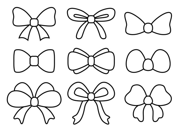 Simple hand-drawn bow collection. Vector bowknot. Set of bowtie. Isolated objects on white background. - Vector, Image