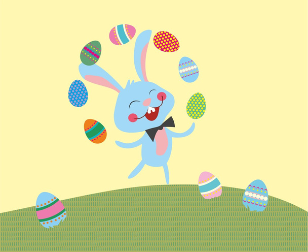 Funny bunny rabbit and Easter eggs - Vector, Image