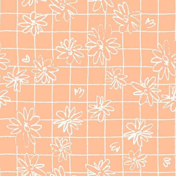 Modello senza cuciture con fiori disegnati a mano in colore dell'anno 13-1023 Peach Fuzz per la progettazione di superfici e altri progetti di design - Vettoriali, immagini