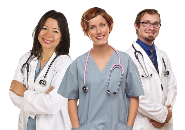 Группа врачей или медсестер на белом фоне
 - Фото, изображение