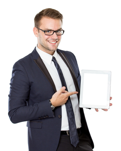 Young businessman with a tablet on his hand - Fotoğraf, Görsel